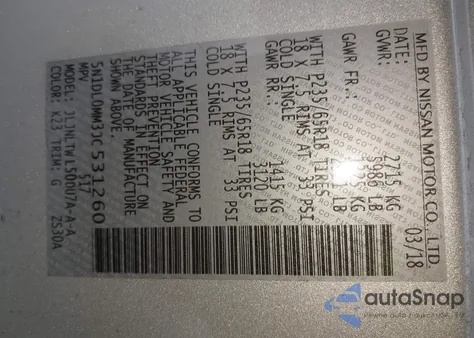 2018 Infiniti Qx60 z USA, uszkodzony, nr VIN 5N1DL0MM3JC531260